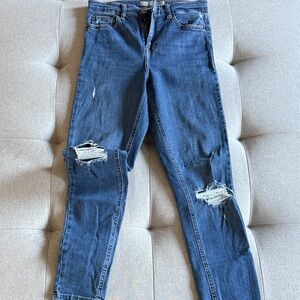 Topshop Distressed Blue Skinny Jeans